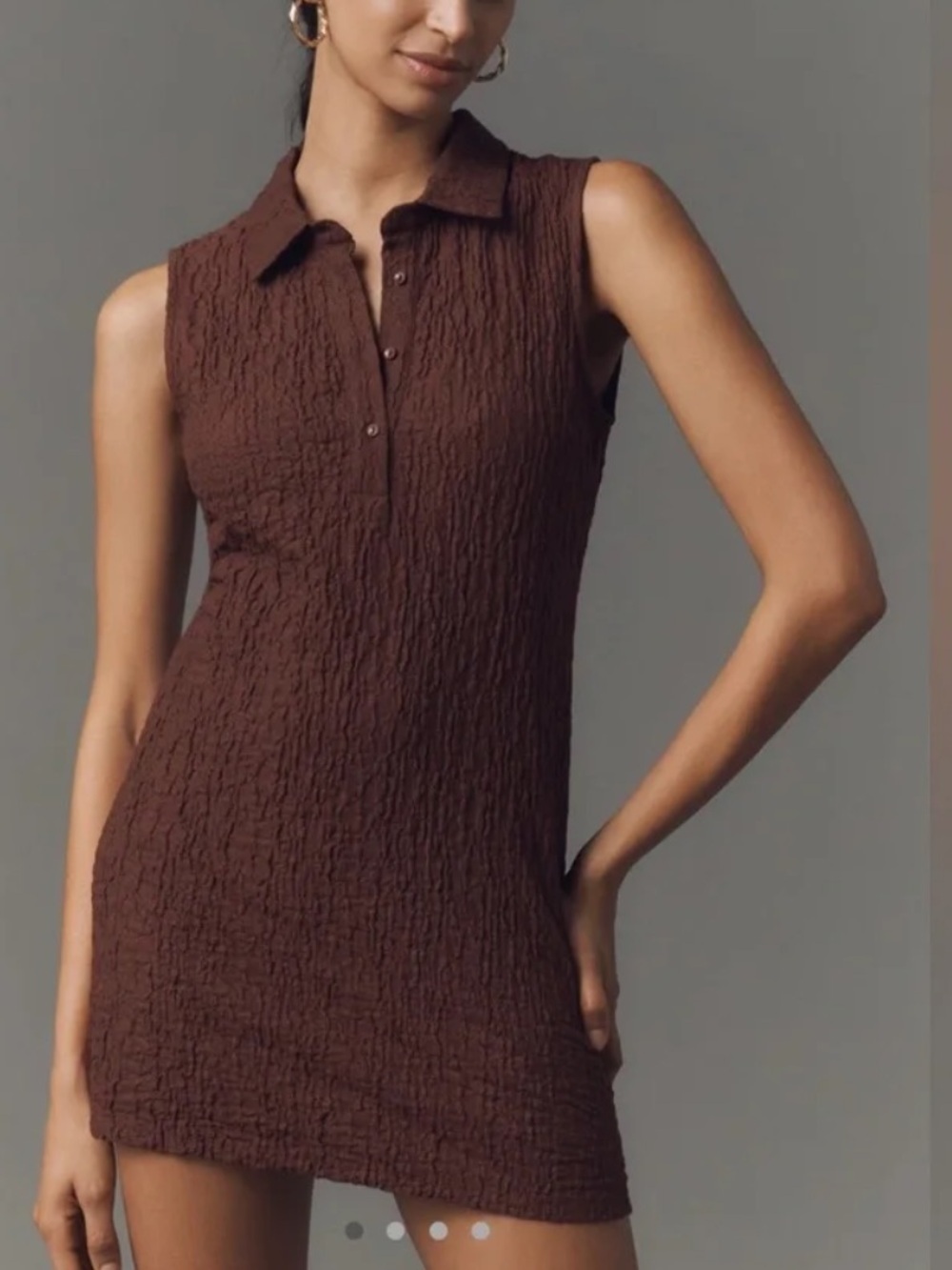 Anthropologie Textured Sleeveless Mini Shirt Dress in Brown